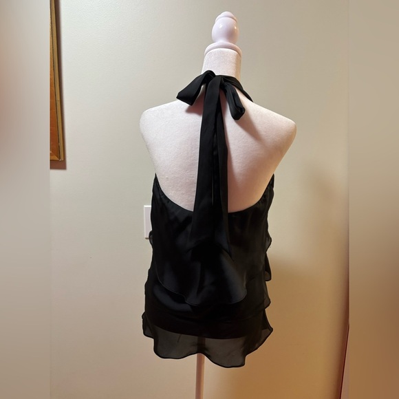 White House Black Market black ruffled halter top with chain sz 6 - Picture 2 of 5